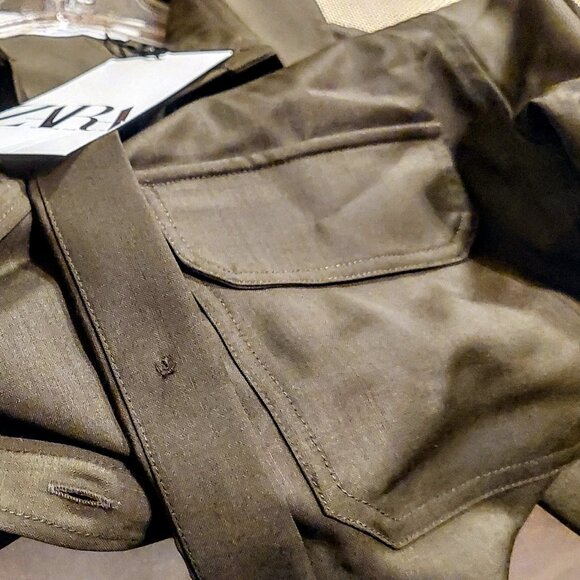 ZARA Olive Green, Military Styling, 100% Wool Crepe, L/S Dress Shirt, Size: S - Picture 14 of 14
